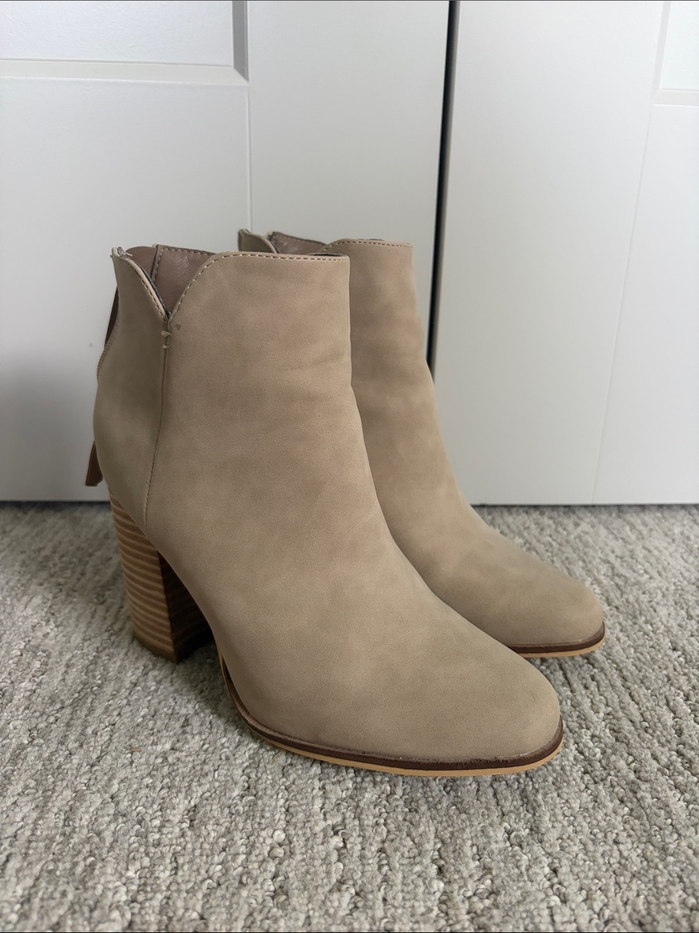 CCOCCI Taupe Suede Stacked Heel Ankle Booties